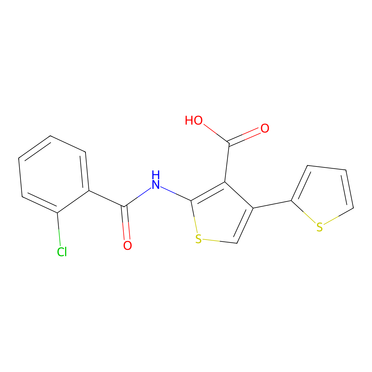 2-[(2-Chlorophenyl)carbonylamino]-4-(2-thienyl)thiophene-3-carboxylic acid molecular structure, CAS 374092-22-5
