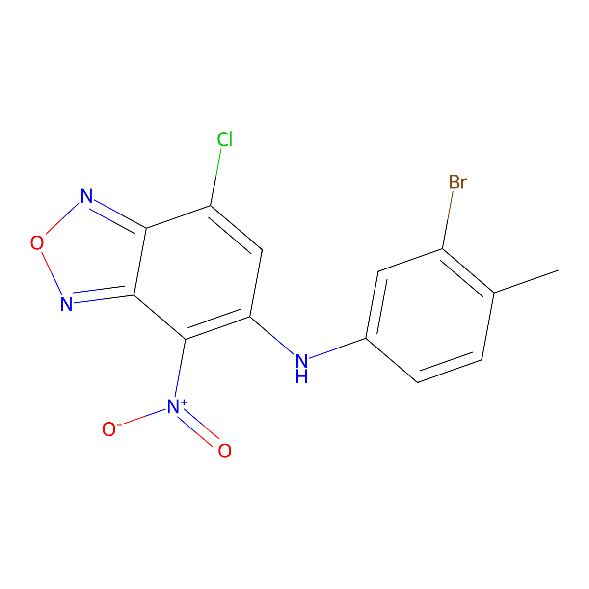 N-(3-bromo-4-methylphenyl)-7-chloro-4-nitro-2,1,3-benzoxadiazol-5-amine molecular structure, CAS 374092-80-5