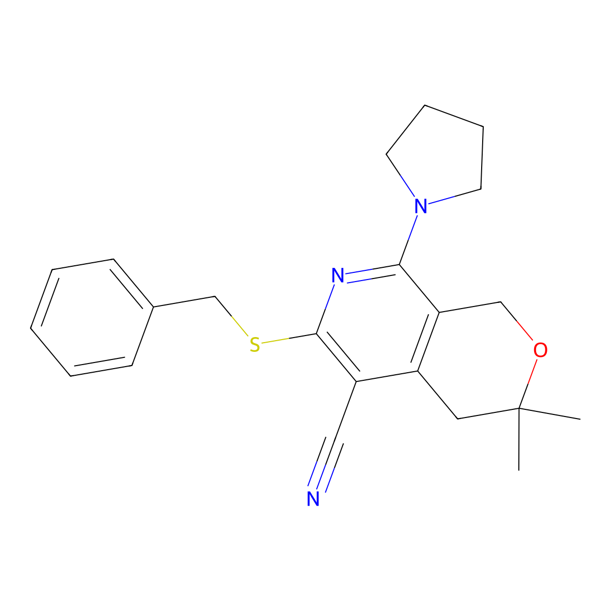 6-Benzylsulfanyl-3,3-dimethyl-8-pyrrolidin-1-yl-1,4-dihydropyrano[3,4-c]pyridine-5-carbonitrile molecular structure, CAS 374093-56-8