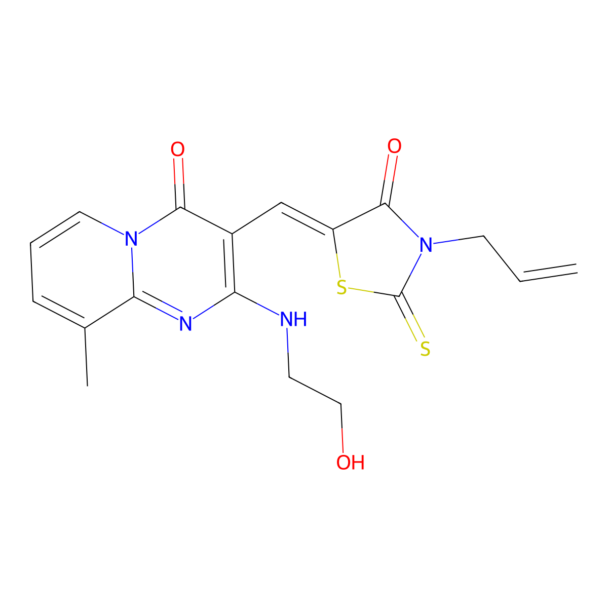(Z)-3-allyl-5-((2-((2-hydroxyethyl)amino)-9-methyl-4-oxo-4H-pyrido[1,2-a]pyrimidin-3-yl)methylene)-2-thioxothiazolidin-4-one molecular structure, CAS 374094-29-8