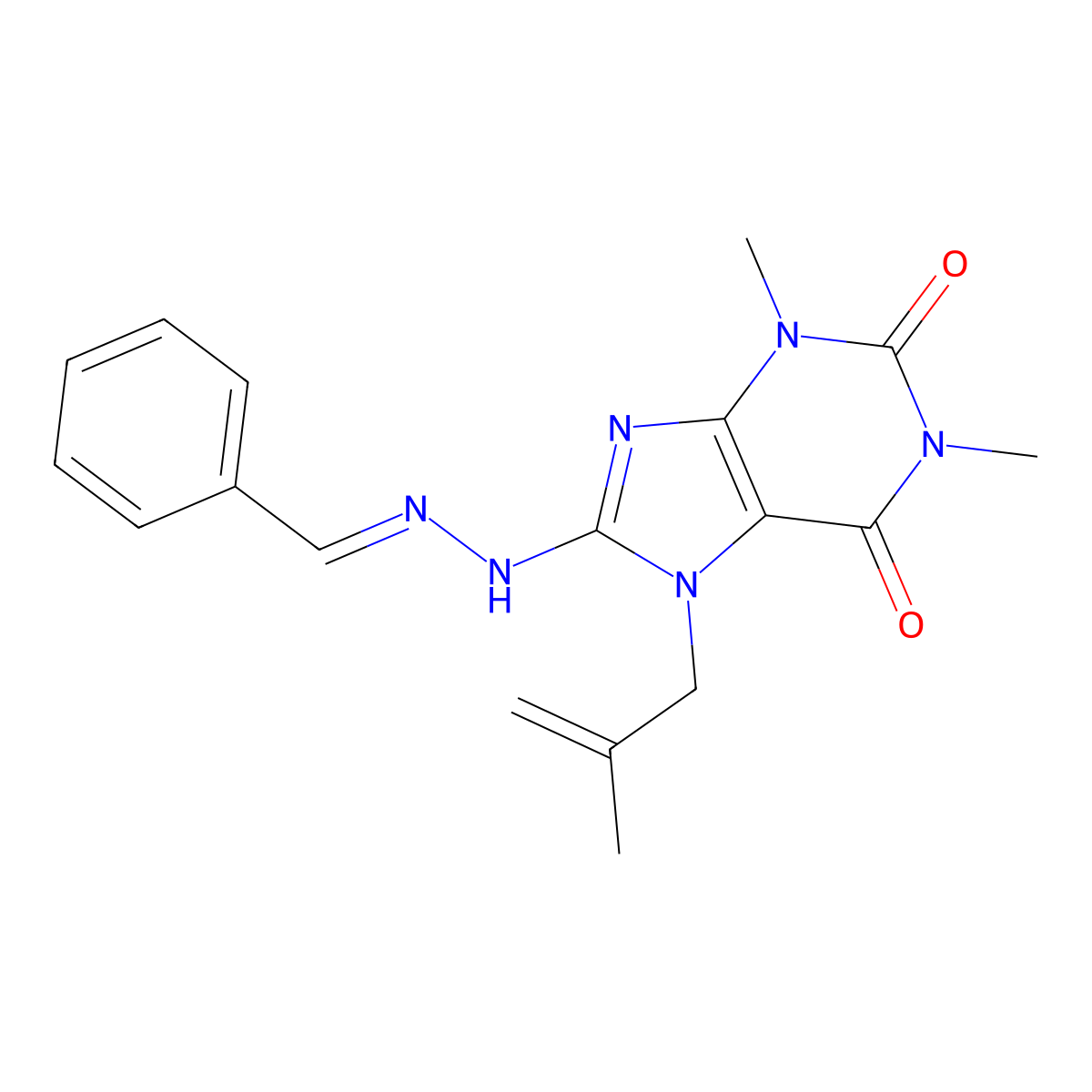 8-(2-Benzylidenehydrazinyl)-1,3-dimethyl-7-(2-methylprop-2-enyl)purine-2,6-dione molecular structure, CAS 374094-65-2