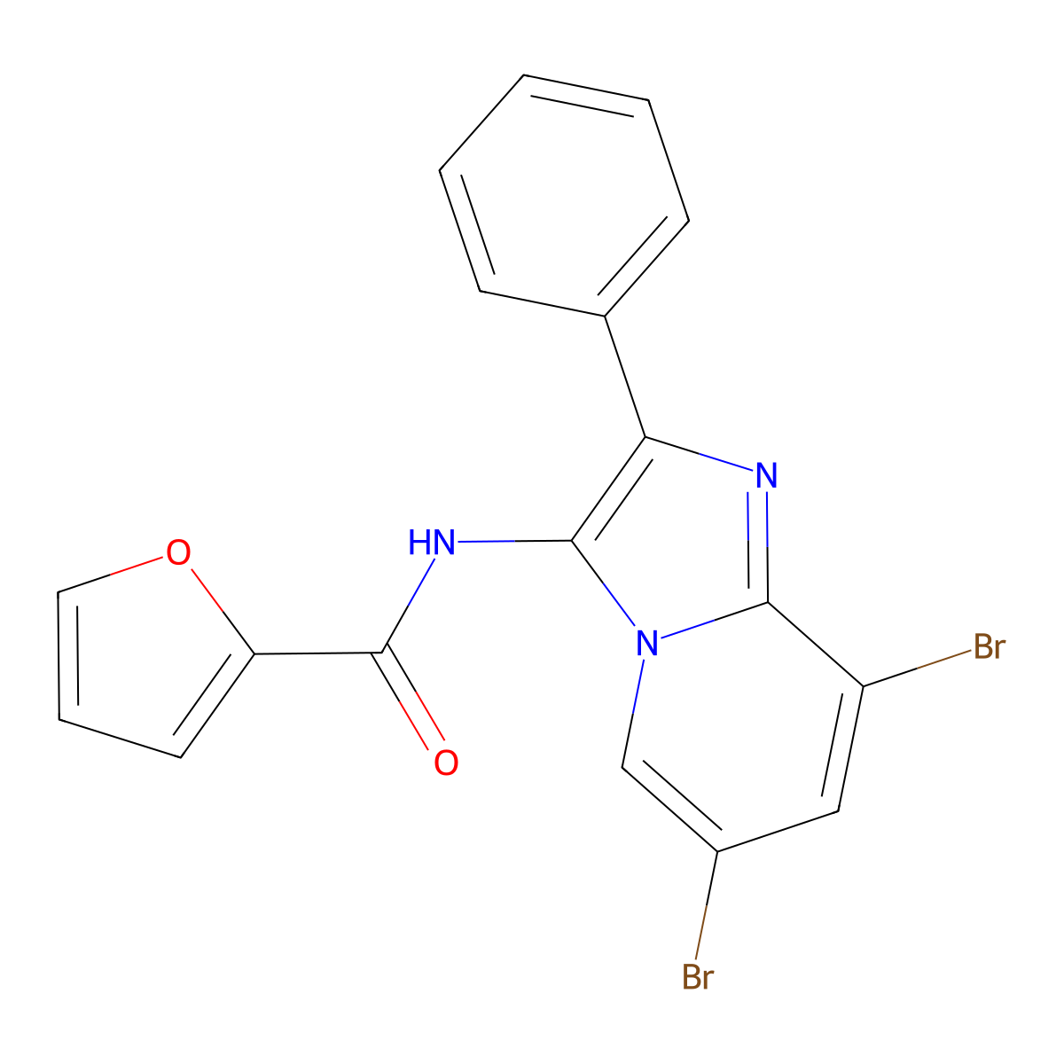 N-(6,8-dibromo-2-phenylimidazo[1,2-a]pyridin-3-yl)furan-2-carboxamide molecular structure, CAS 374094-87-8