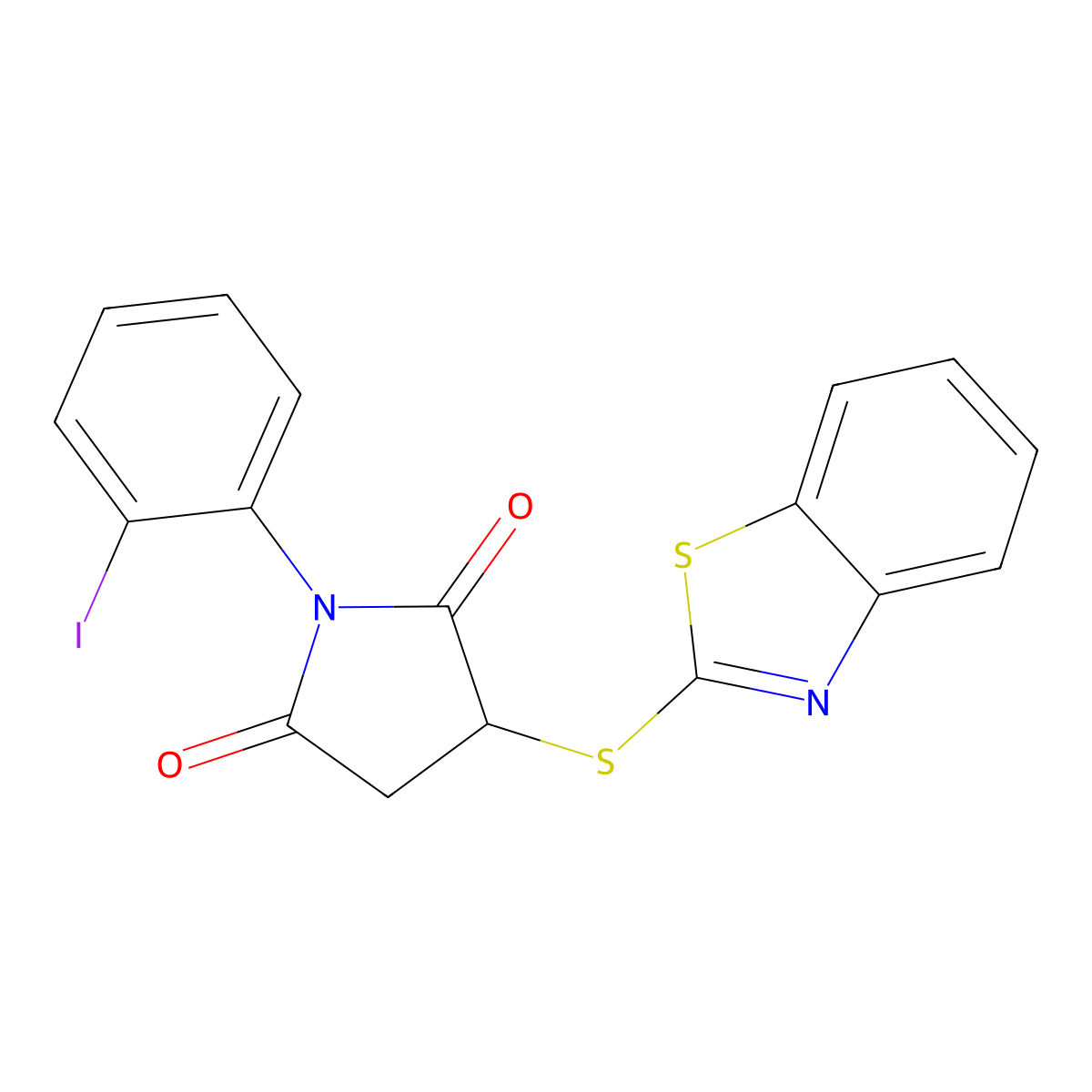 3-(1,3-Benzothiazol-2-ylsulfanyl)-1-(2-iodophenyl)pyrrolidine-2,5-dione molecular structure, CAS 374094-88-9