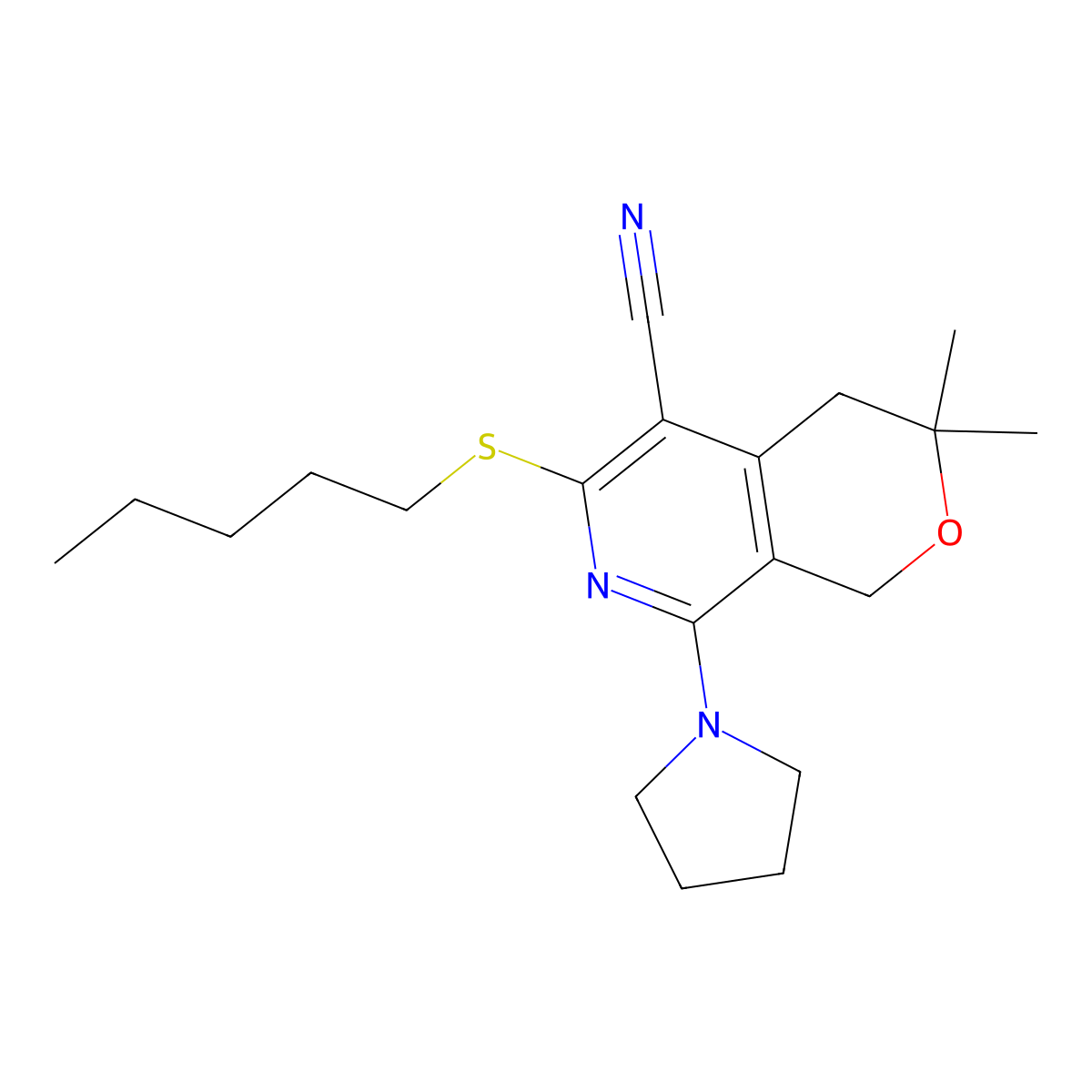 3,3-Dimethyl-6-pentylsulfanyl-8-pyrrolidin-1-yl-1,4-dihydropyrano[3,4-c]pyridine-5-carbonitrile molecular structure, CAS 374095-05-3