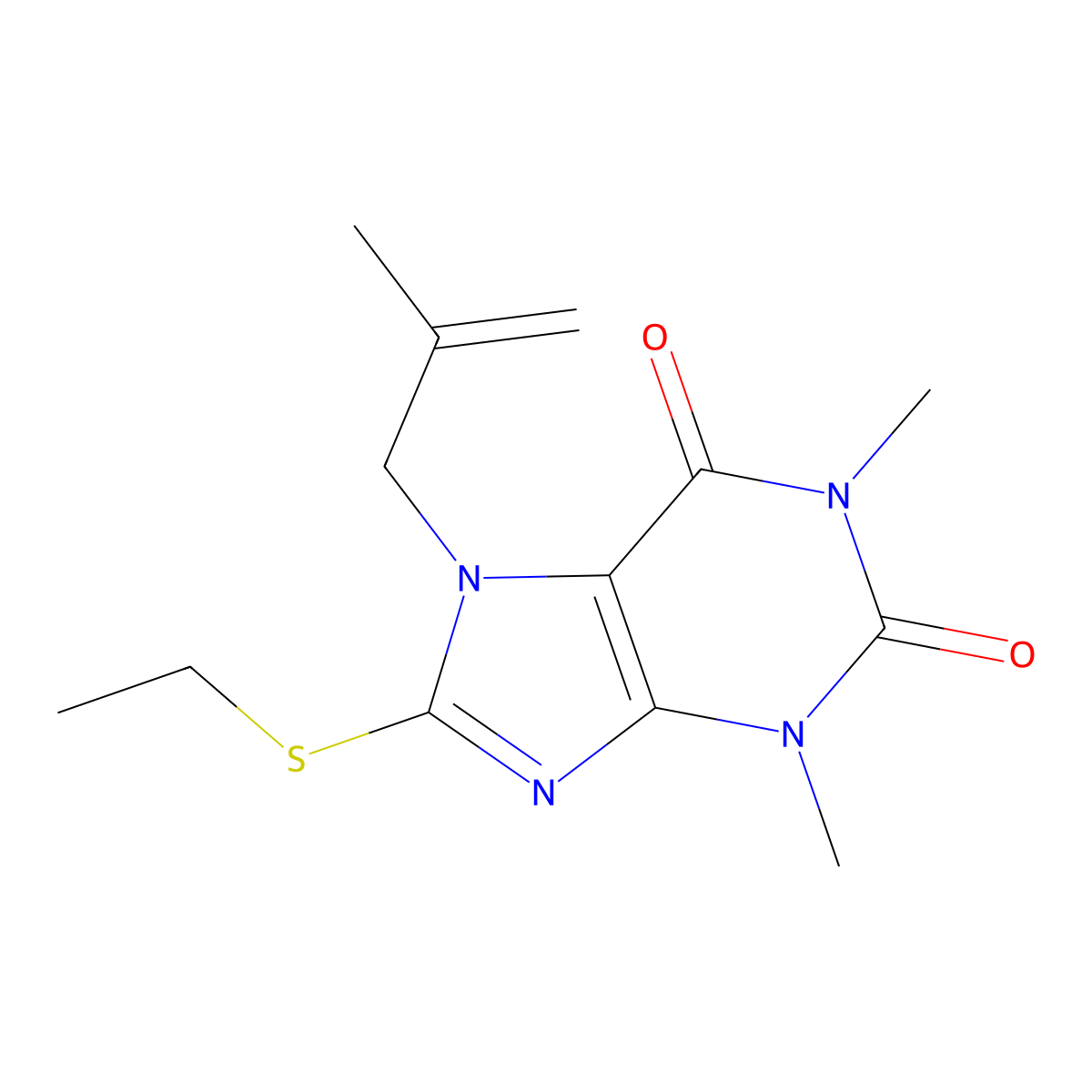 8-(ethylthio)-1,3-dimethyl-7-(2-methylallyl)-1H-purine-2,6(3H,7H)-dione molecular structure, CAS 374095-31-5