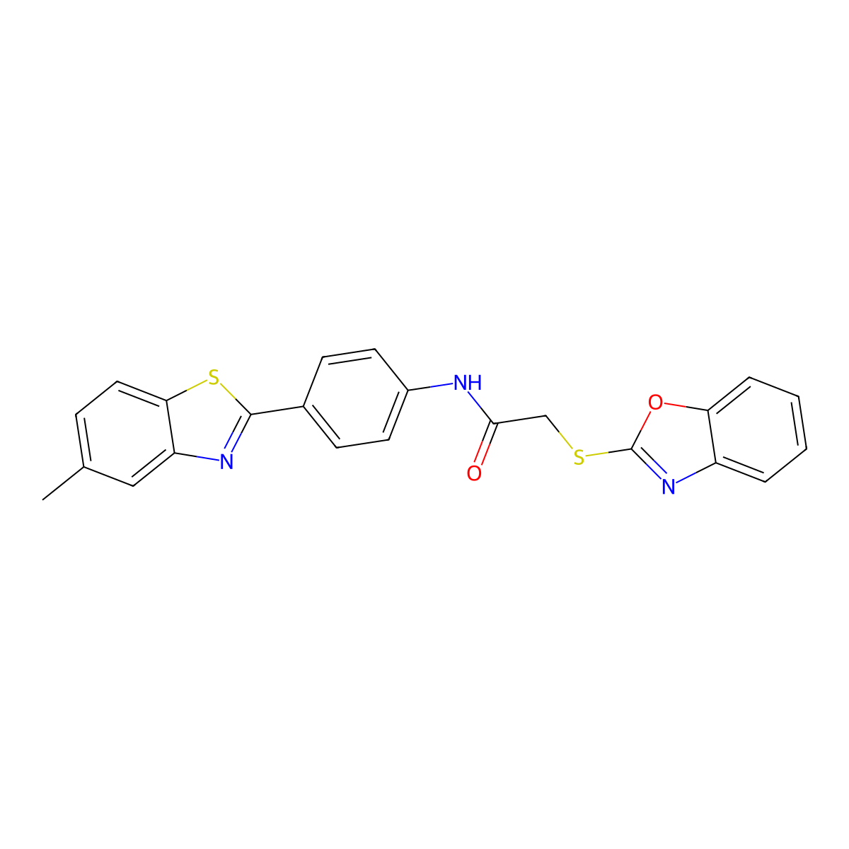 2-(1,3-benzoxazol-2-ylsulfanyl)-N-[4-(5-methyl-1,3-benzothiazol-2-yl)phenyl]acetamide molecular structure, CAS 374095-90-6