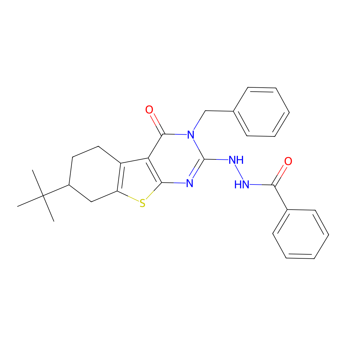N'-(3-benzyl-7-tert-butyl-4-oxo-5,6,7,8-tetrahydro-[1]benzothiolo[2,3-d]pyrimidin-2-yl)benzohydrazide molecular structure, CAS 374095-99-5