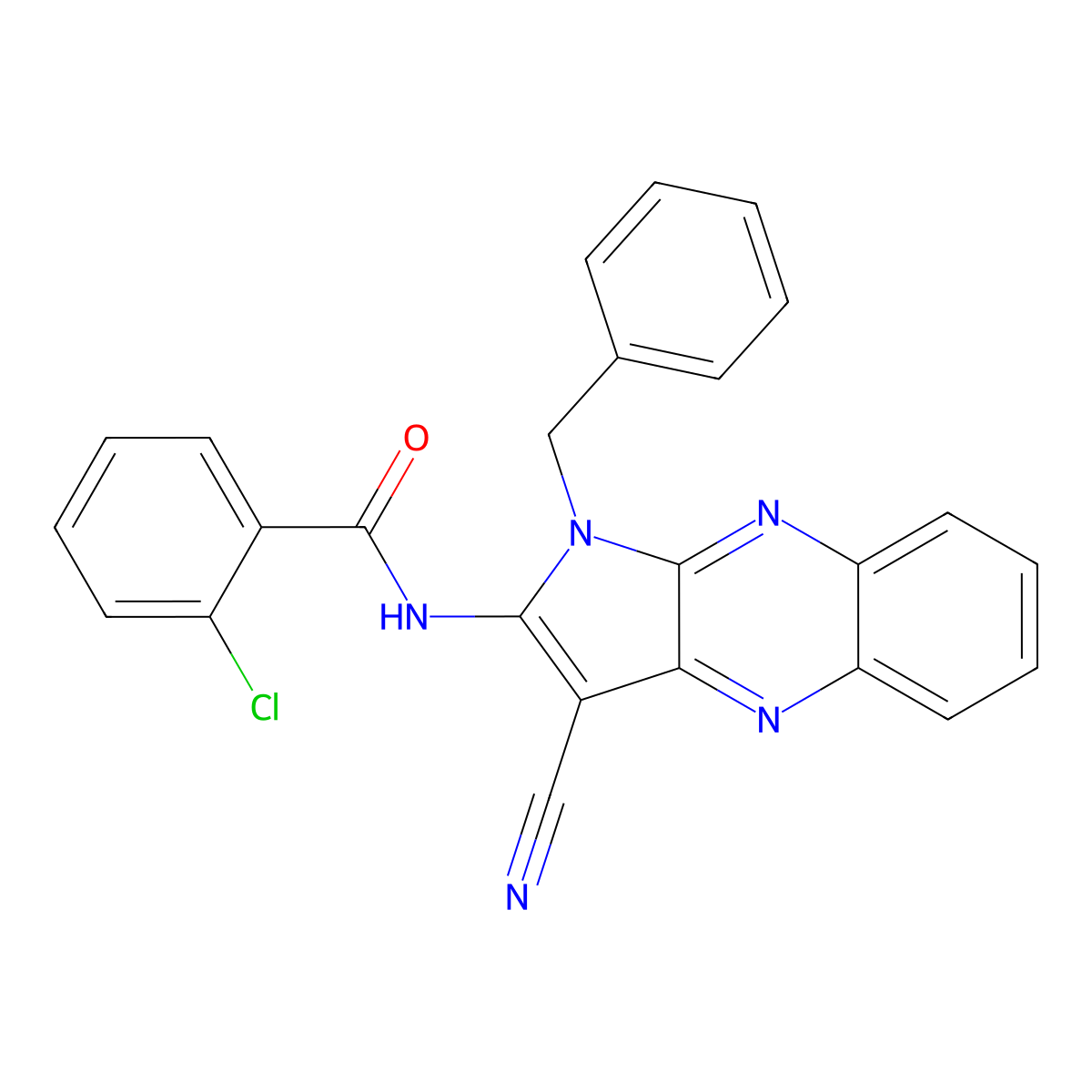 N-(1-benzyl-3-cyanopyrrolo[3,2-b]quinoxalin-2-yl)-2-chlorobenzamide molecular structure, CAS 374097-02-6