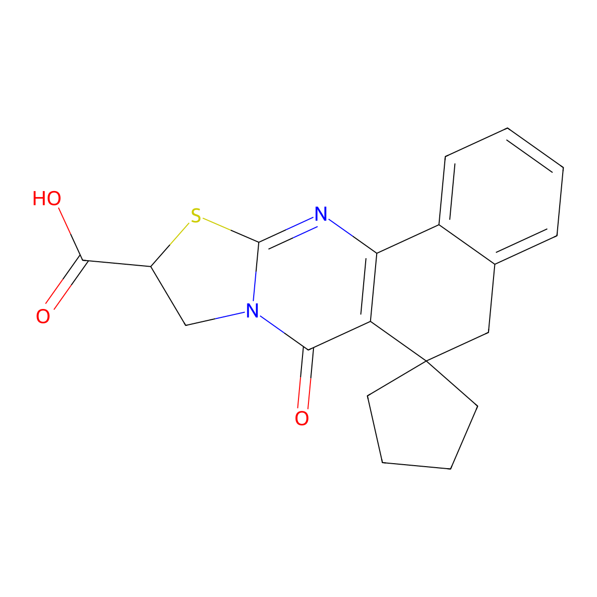 7-Oxo-5,7,9,10-tetrahydrospiro[benzo[h][1,3]thiazolo[2,3-b]quinazoline-6,1'-cyclopentane]-10-carboxylic acid molecular structure, CAS 374097-78-6