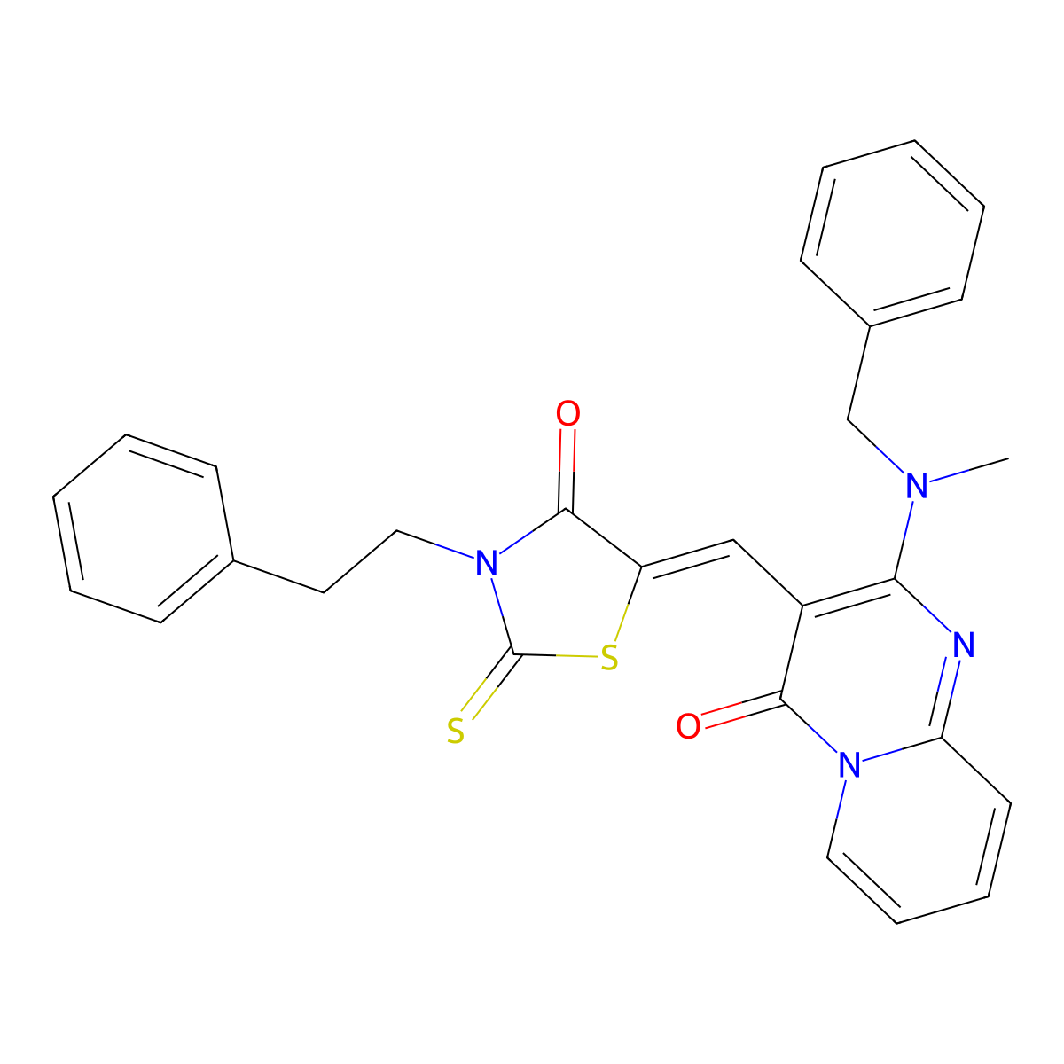 2-[Benzyl(methyl)amino]-3-{(Z)-[4-oxo-3-(2-phenyl ethyl)-2-thioxo-1,3-thiazolidin-5-ylidene]methyl}-4H-pyrido[1,2-a]pyrimidin-4-one molecular structure, CAS 374097-98-0