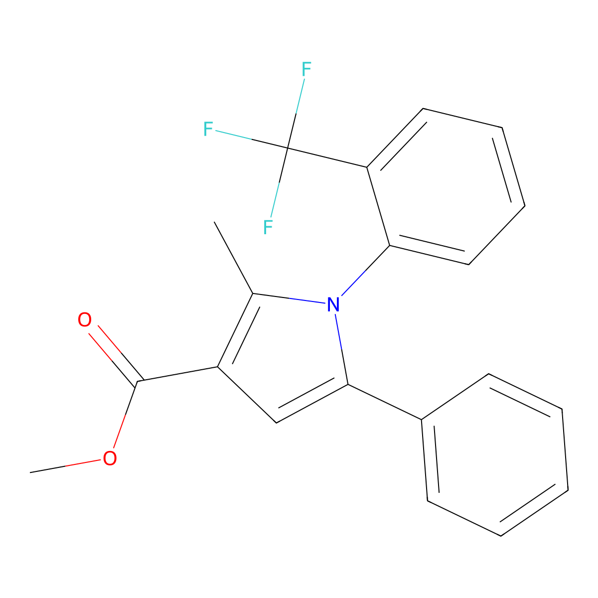 Methyl 2-methyl-5-phenyl-1-(2-(trifluoromethyl)phenyl)-1H-pyrrole-3-carboxylate molecular structure, CAS 374098-09-6