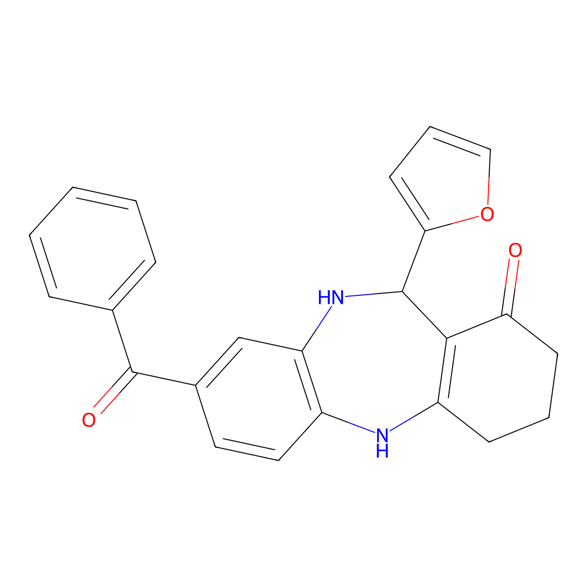 3-Benzoyl-6-(furan-2-yl)-5,6,8,9,10,11-hexahydrobenzo[b][1,4]benzodiazepin-7-one molecular structure, CAS 374098-75-6