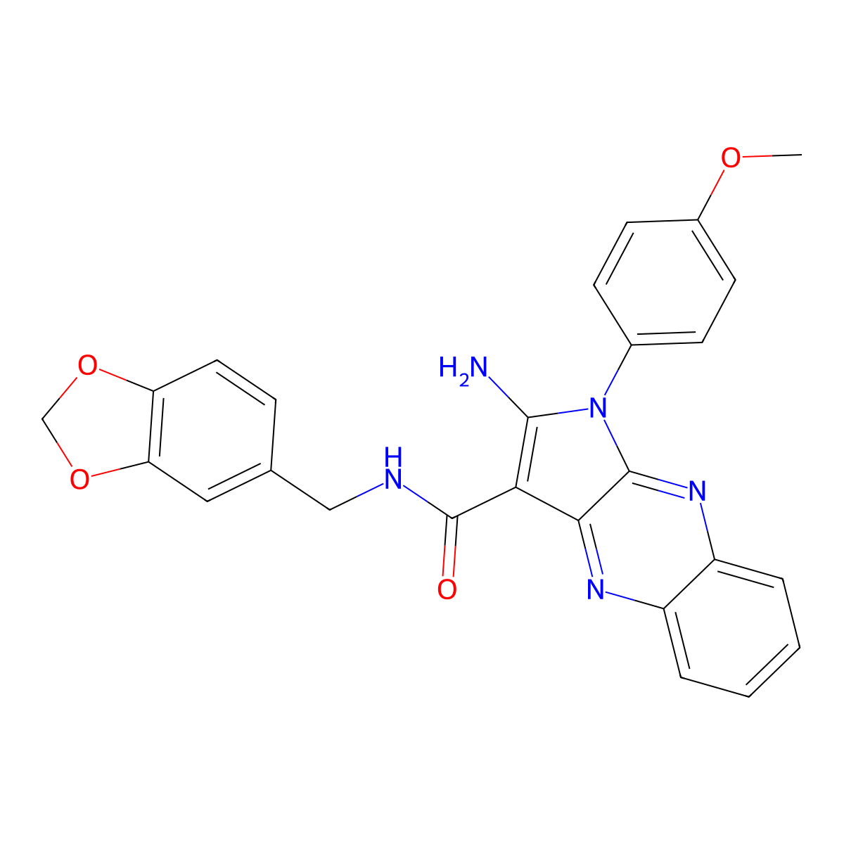 2-amino-N-(1,3-benzodioxol-5-ylmethyl)-1-(4-methoxyphenyl)-1H-pyrrolo[2,3-b]quinoxaline-3-carboxamide molecular structure, CAS 374099-00-0