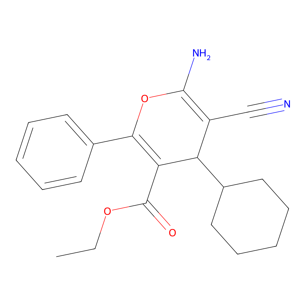 ethyl 6-amino-5-cyano-4-cyclohexyl-2-phenyl-4H-pyran-3-carboxylate molecular structure, CAS 374099-64-6