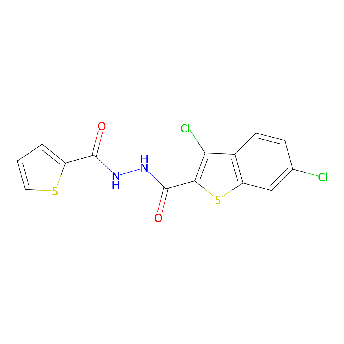 3,6-dichloro-N'-(thiophen-2-ylcarbonyl)-1-benzothiophene-2-carbohydrazide molecular structure, CAS 374099-98-6