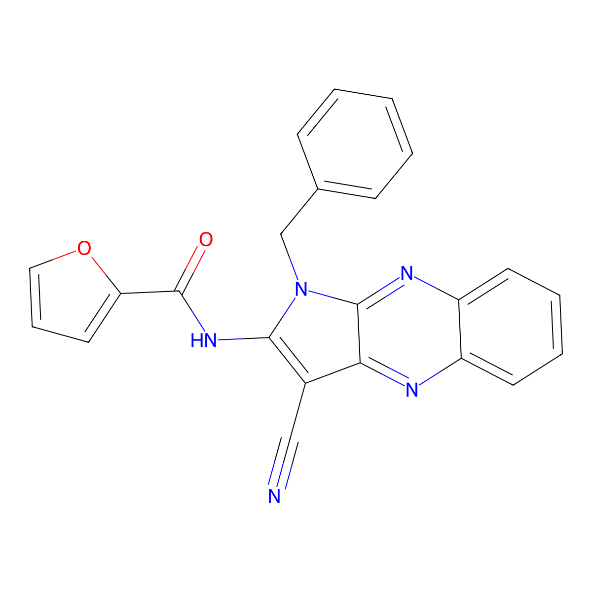 N-(1-benzyl-3-cyano-1H-pyrrolo[2,3-b]quinoxalin-2-yl)furan-2-carboxamide molecular structure, CAS 374100-45-5