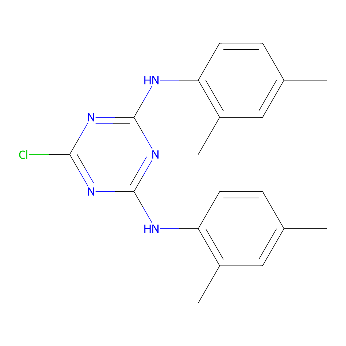 6-chloro-N,N'-bis(2,4-dimethylphenyl)-1,3,5-triazine-2,4-diamine molecular structure, CAS 374101-00-5