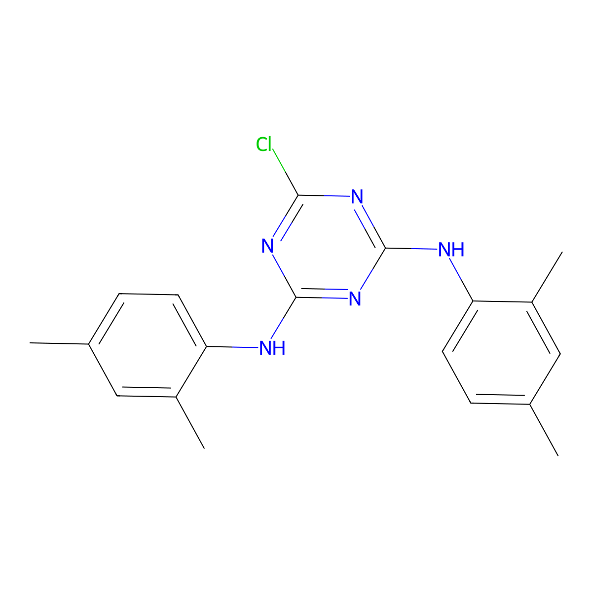 6-chloro-N,N'-bis(2,4-dimethylphenyl)-1,3,5-triazine-2,4-diamine molecular structure, CAS 374101-00-5