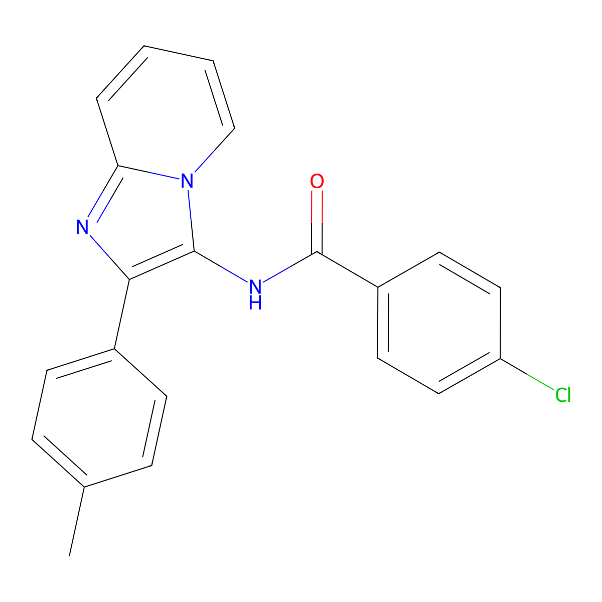 4-chloro-N-[2-(4-methylphenyl)imidazo[1,2-a]pyridin-3-yl]benzamide molecular structure, CAS 374101-02-7