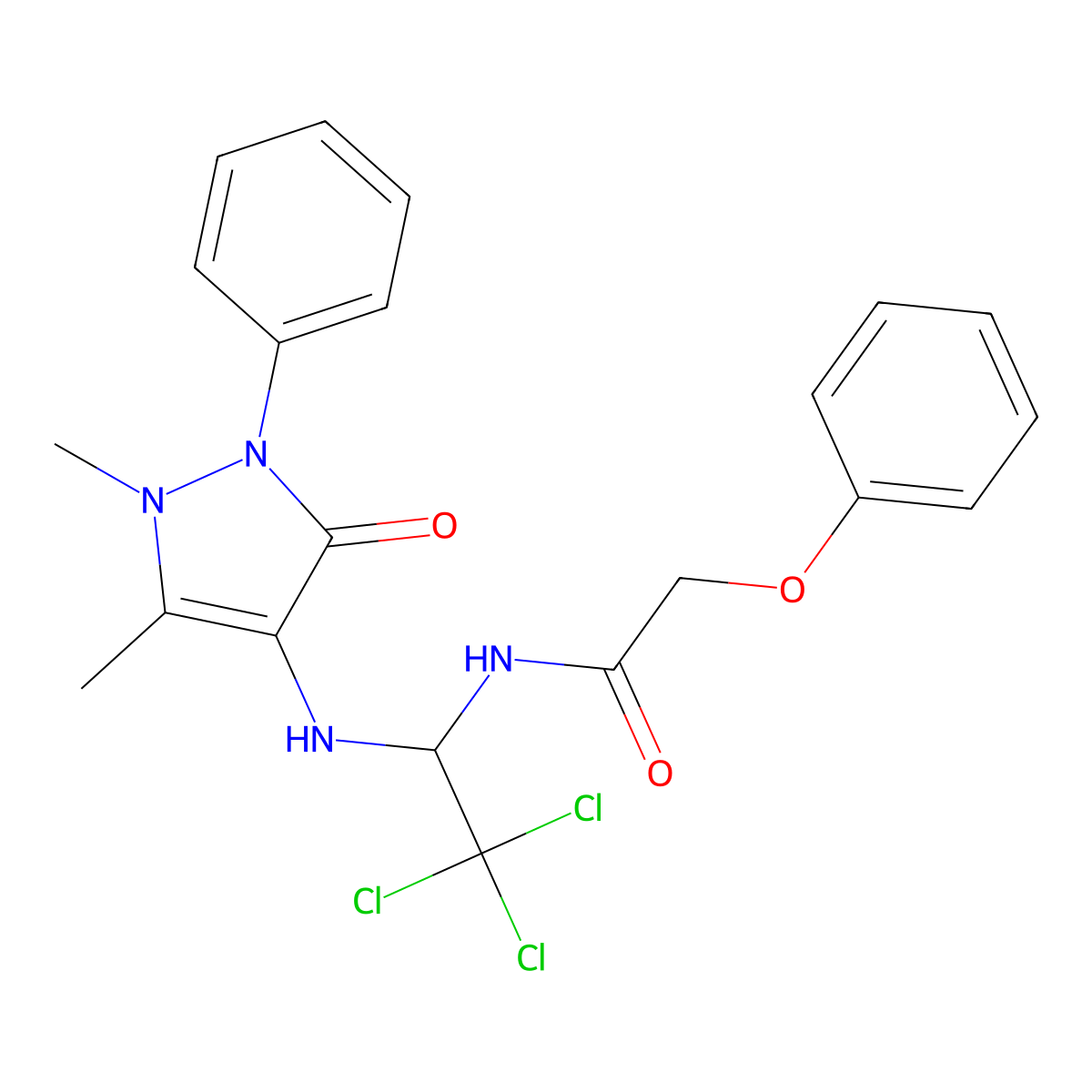 2-phenoxy-N-[2,2,2-trichloro-1-[(1,5-dimethyl-3-oxo-2-phenylpyrazol-4-yl)amino]ethyl]acetamide molecular structure, CAS 374101-60-7