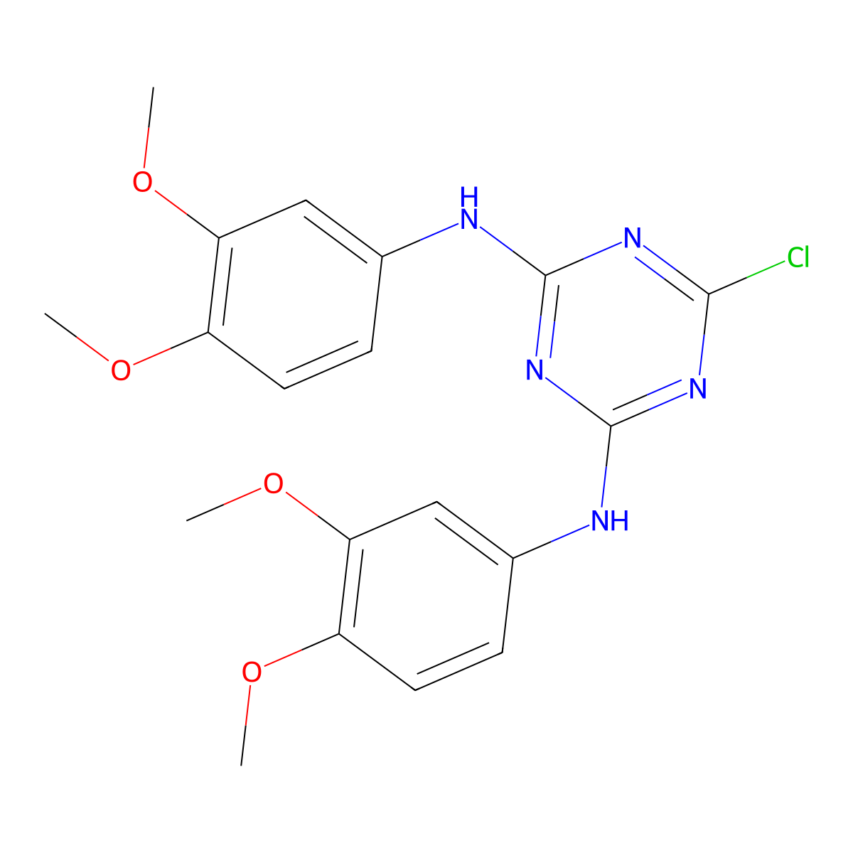 6-chloro-N,N'-bis(3,4-dimethoxyphenyl)-1,3,5-triazine-2,4-diamine molecular structure, CAS 374101-89-0