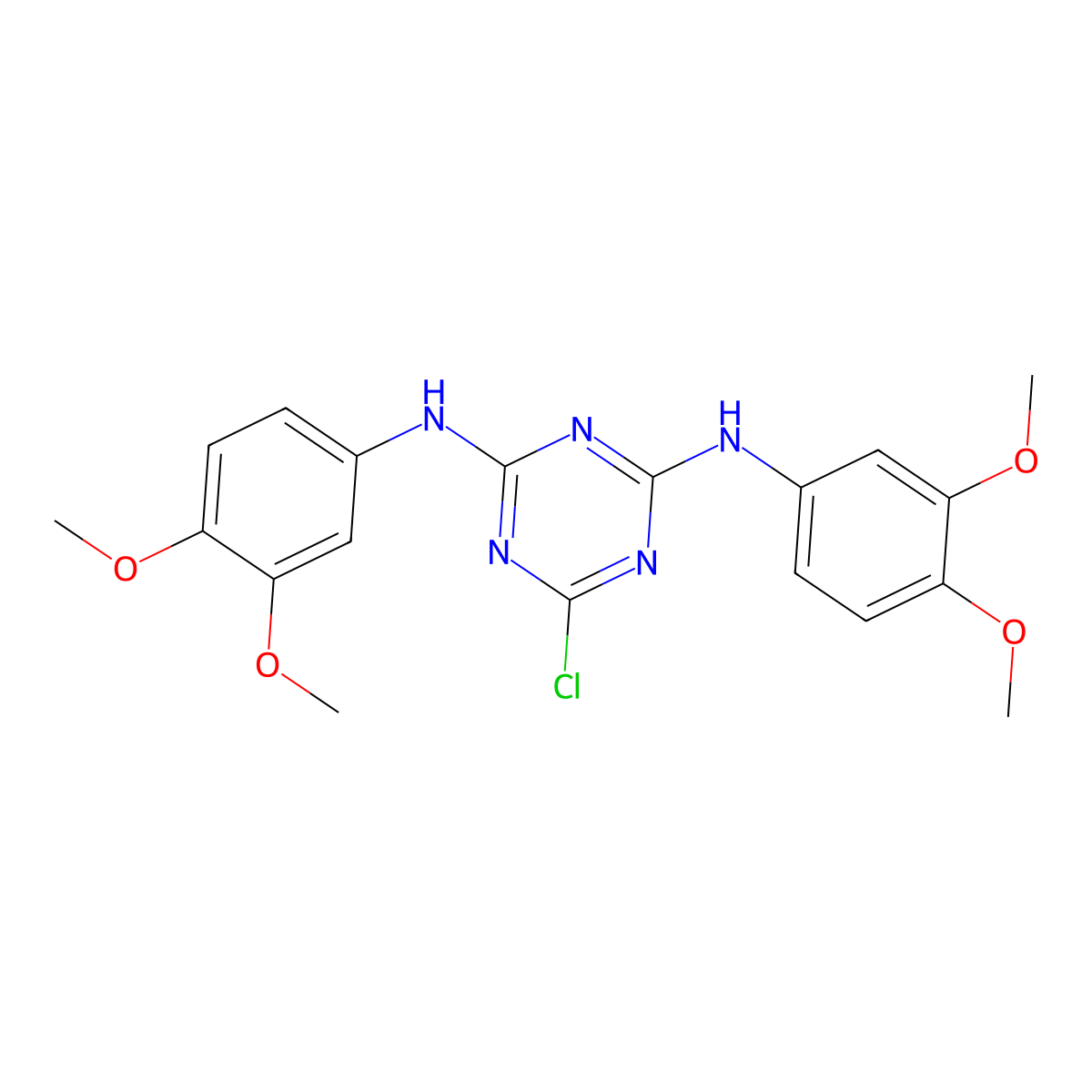 6-chloro-N,N'-bis(3,4-dimethoxyphenyl)-1,3,5-triazine-2,4-diamine molecular structure, CAS 374101-89-0