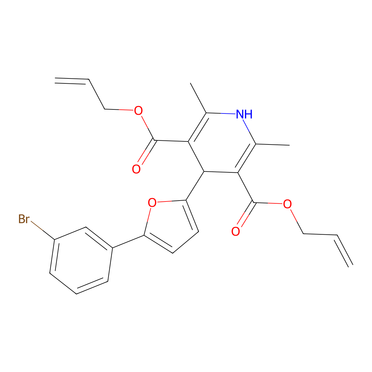 3,5-Bis(prop-2-en-1-yl) 4-[5-(3-bromophenyl)furan-2-yl]-2,6-dimethyl-1,4-dihydropyridine-3,5-dicarboxylate molecular structure, CAS 374102-17-7