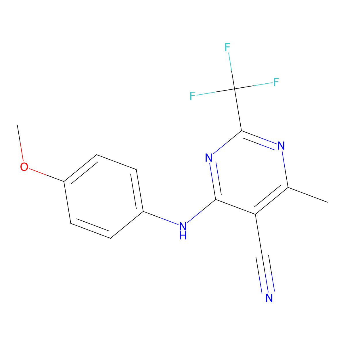 4-(4-Methoxyanilino)-6-methyl-2-(trifluoromethyl)pyrimidine-5-carbonitrile molecular structure, CAS 374102-19-9