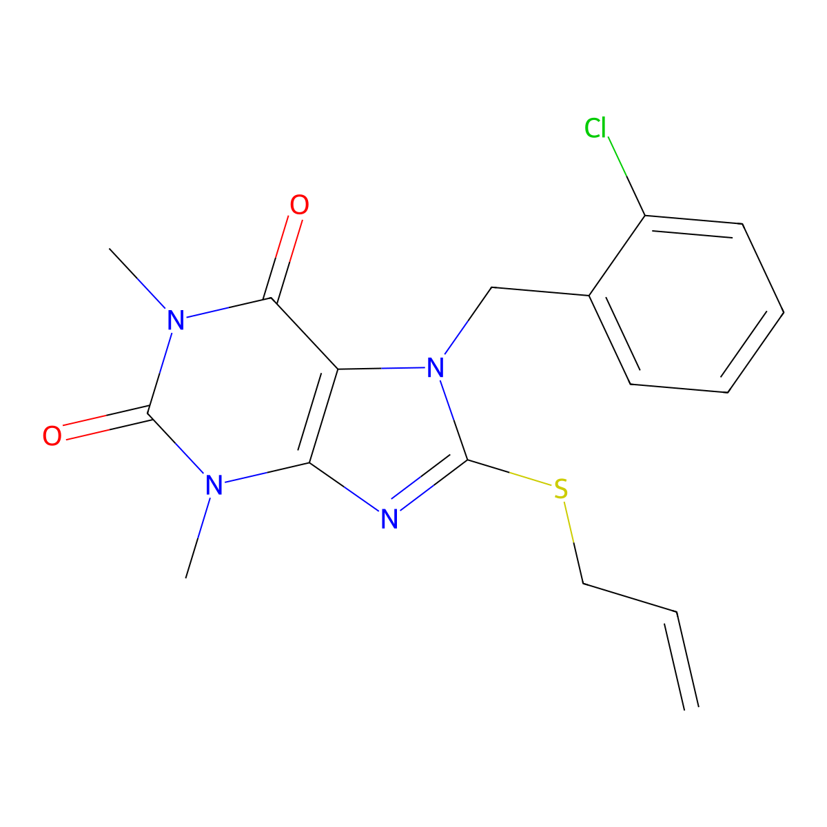 7-[(2-chlorophenyl)methyl]-1,3-dimethyl-8-(prop-2-en-1-ylsulfanyl)-2,3,6,7-tetrahydro-1H-purine-2,6-dione molecular structure, CAS 374102-88-2