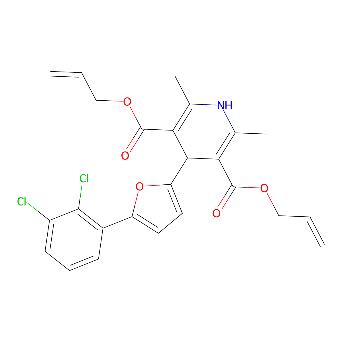 Diallyl 4-[5-(2,3-dichlorophenyl)-2-furyl]-2,6-dimethyl-1,4-dihydro-3,5-pyridinedicarboxylate molecular structure, CAS 374102-92-8