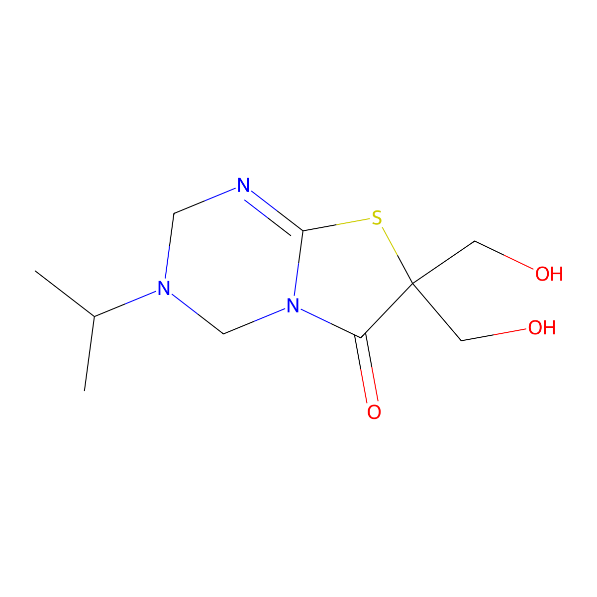 7,7-Bis(hydroxymethyl)-3-propan-2-yl-2,4-dihydro-[1,3]thiazolo[3,2-a][1,3,5]triazin-6-one molecular structure, CAS 374103-89-6