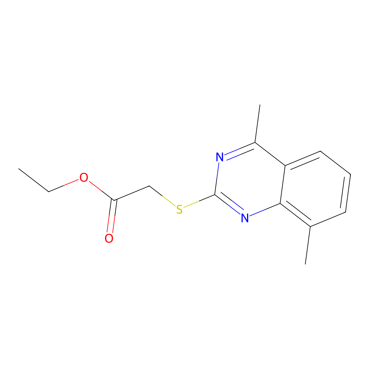 Ethyl 2-(4,8-dimethylquinazolin-2-yl)sulfanylacetate molecular structure, CAS 374104-18-4