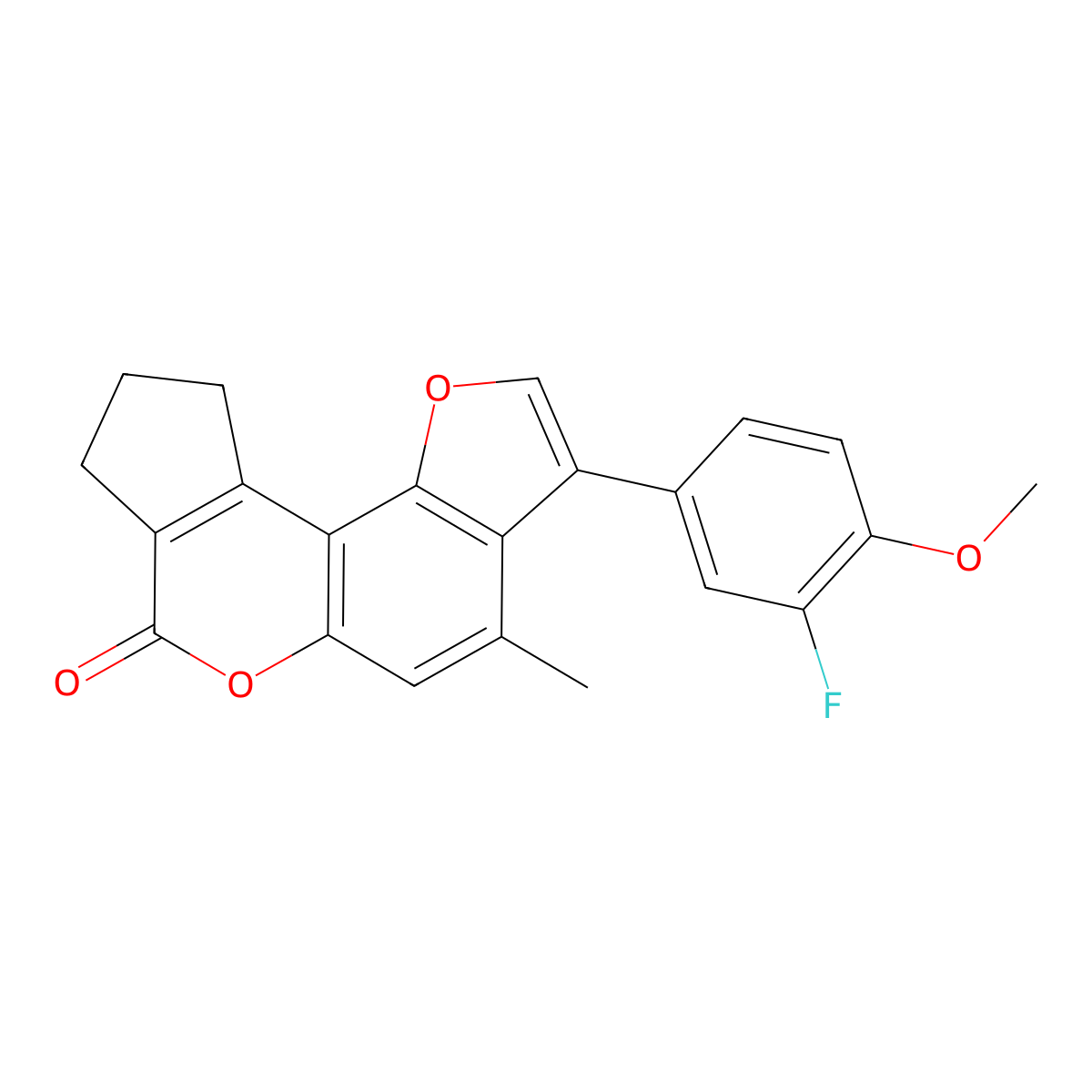 3-(3-fluoro-4-methoxyphenyl)-4-methyl-9,10-dihydrocyclopenta[c]furo[2,3-f]chromen-7(8H)-one molecular structure, CAS 374104-82-2