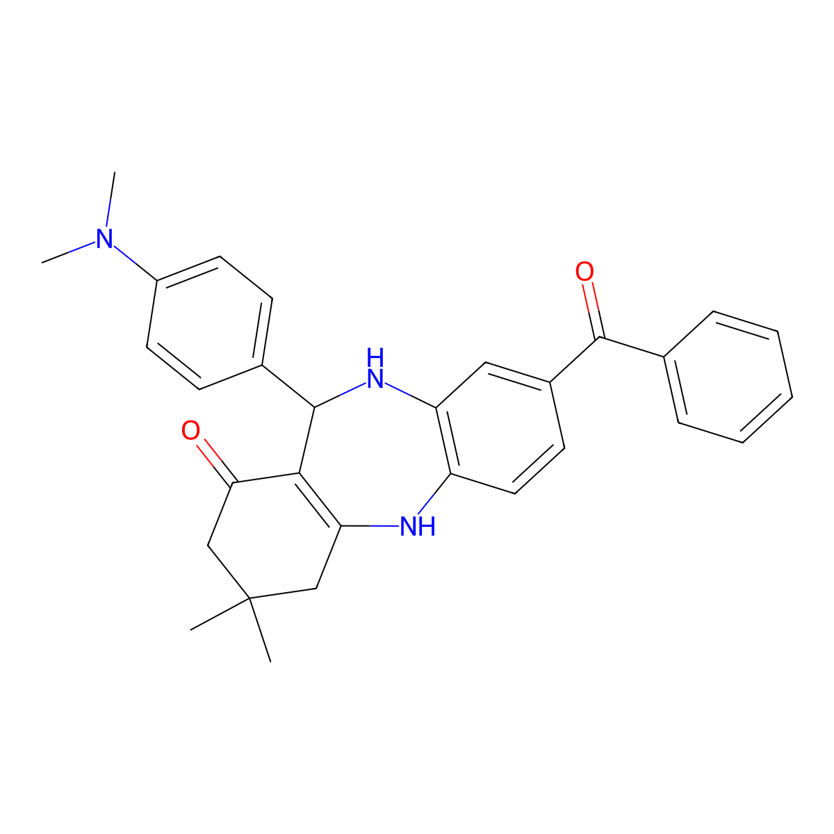 8-benzoyl-11-[4-(dimethylamino)phenyl]-3,3-dimethyl-2,3,4,5,10,11-hexahydro-1H-dibenzo[b,e][1,4]diazepin-1-one molecular structure, CAS 374105-05-2