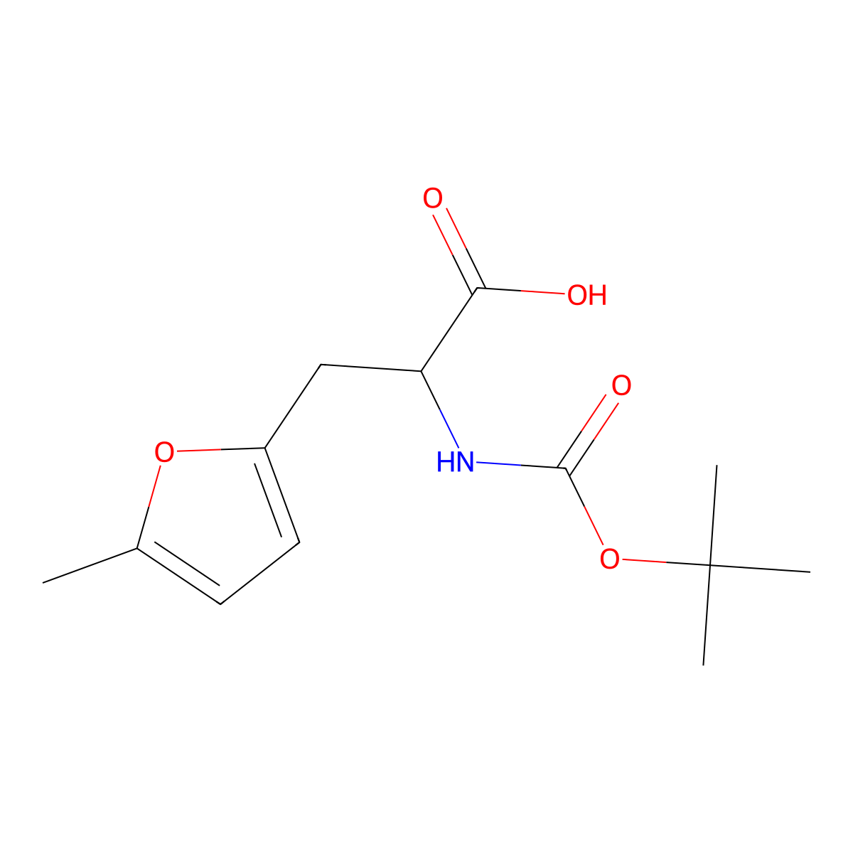 (S)-2-((tert-Butoxycarbonyl)amino)-3-(5-methylfuran-2-yl)propanoic acid molecular structure, CAS 374119-38-7