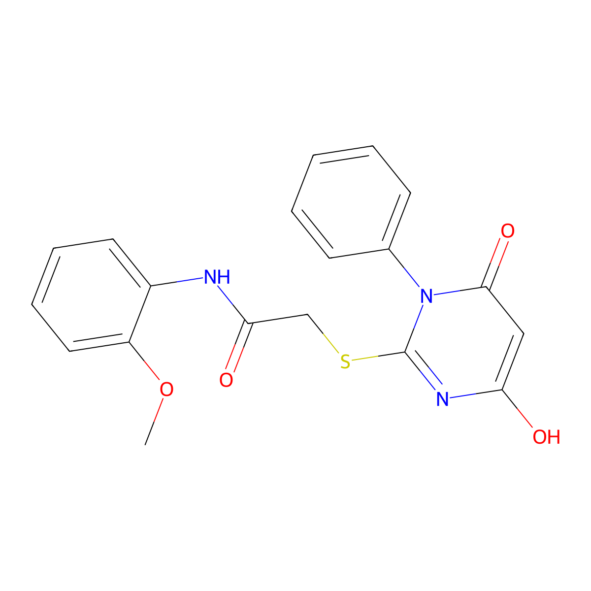 2-[(4-hydroxy-6-oxo-1-phenyl-1,6-dihydropyrimidin-2-yl)sulfanyl]-N-(2-methoxyphenyl)acetamide molecular structure, CAS 374541-31-8