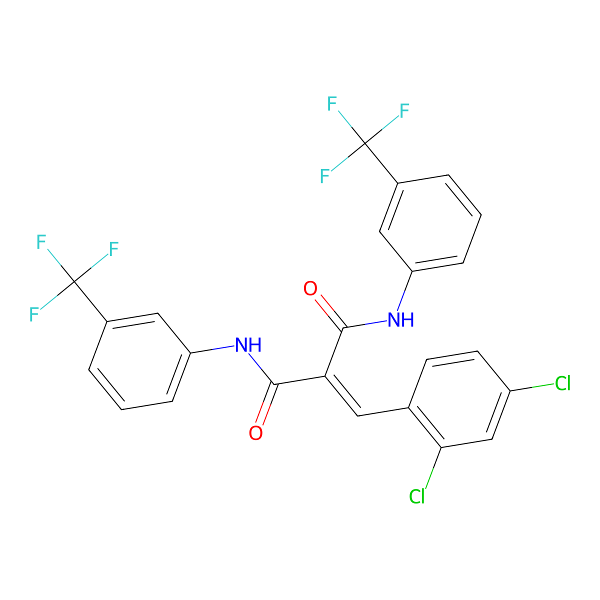 2-(2,4-Dichlorobenzylidene)-N(1),N(3)-bis(3-(trifluoromethyl)phenyl)malonamide molecular structure, CAS 374542-38-8