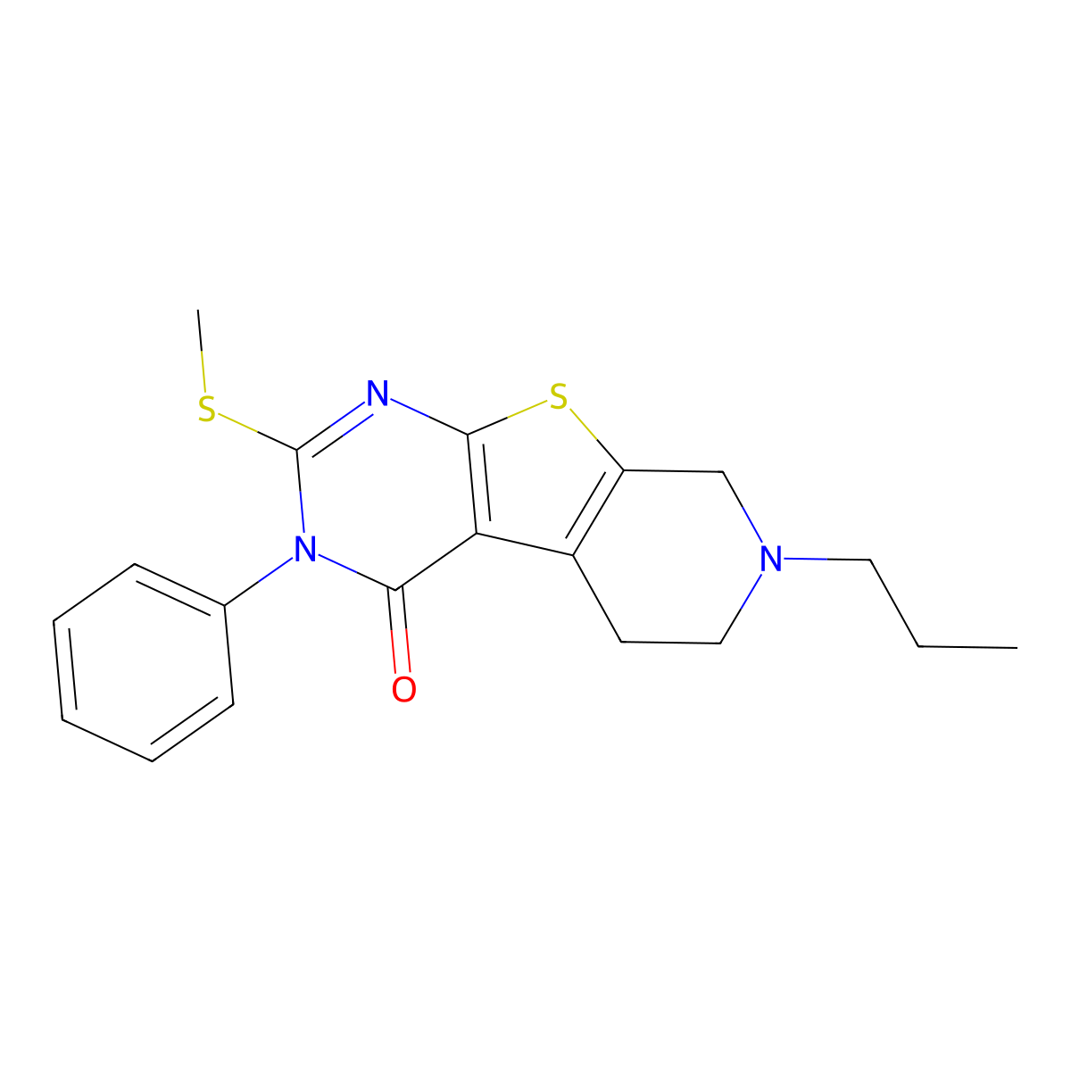 2-(methylsulfanyl)-3-phenyl-7-propyl-5,6,7,8-tetrahydropyrido[4',3':4,5]thieno[2,3-d]pyrimidin-4(3H)-one molecular structure, CAS 374542-85-5
