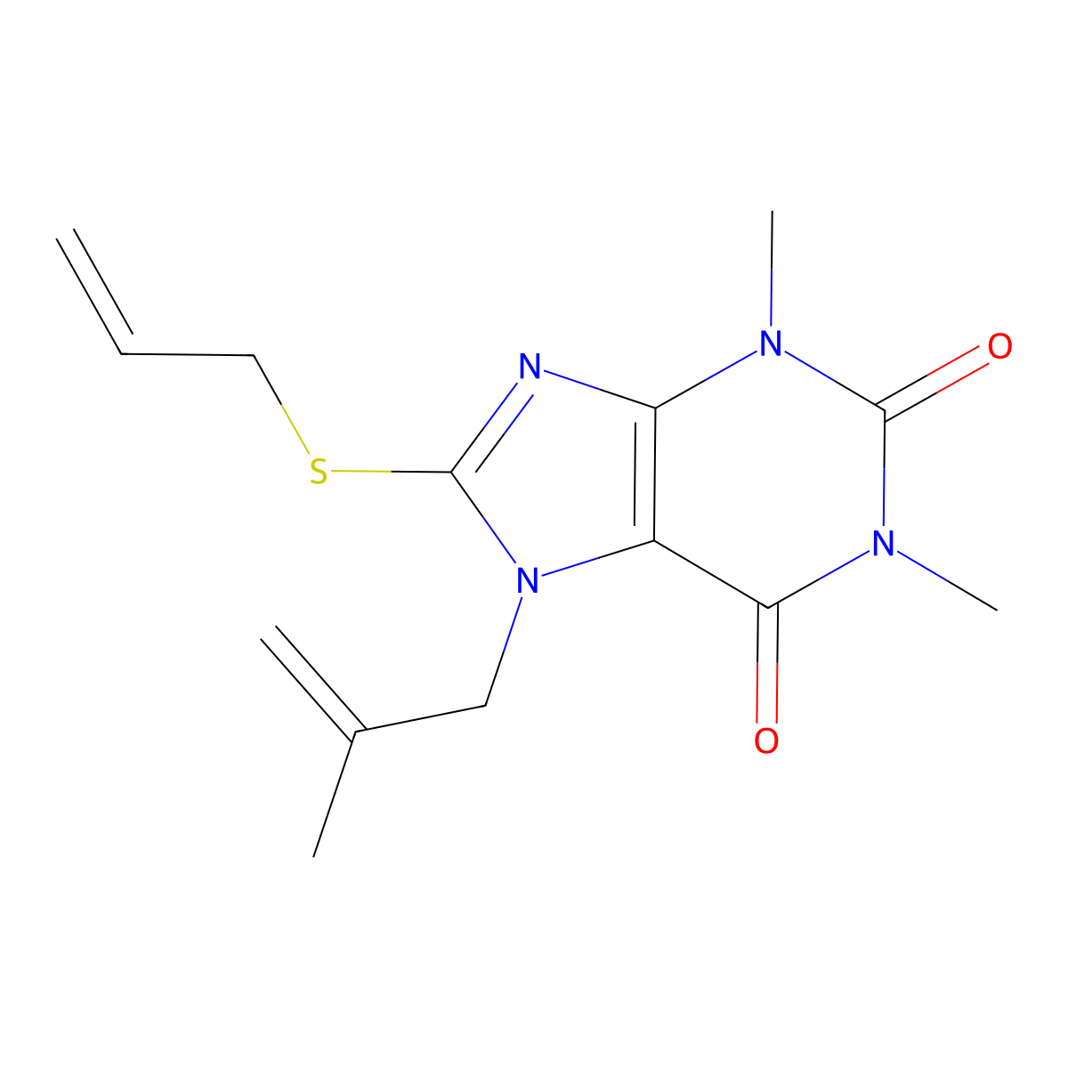 1,3-Dimethyl-7-(2-methylprop-2-enyl)-8-prop-2-enylsulfanylpurine-2,6-dione molecular structure, CAS 374542-99-1