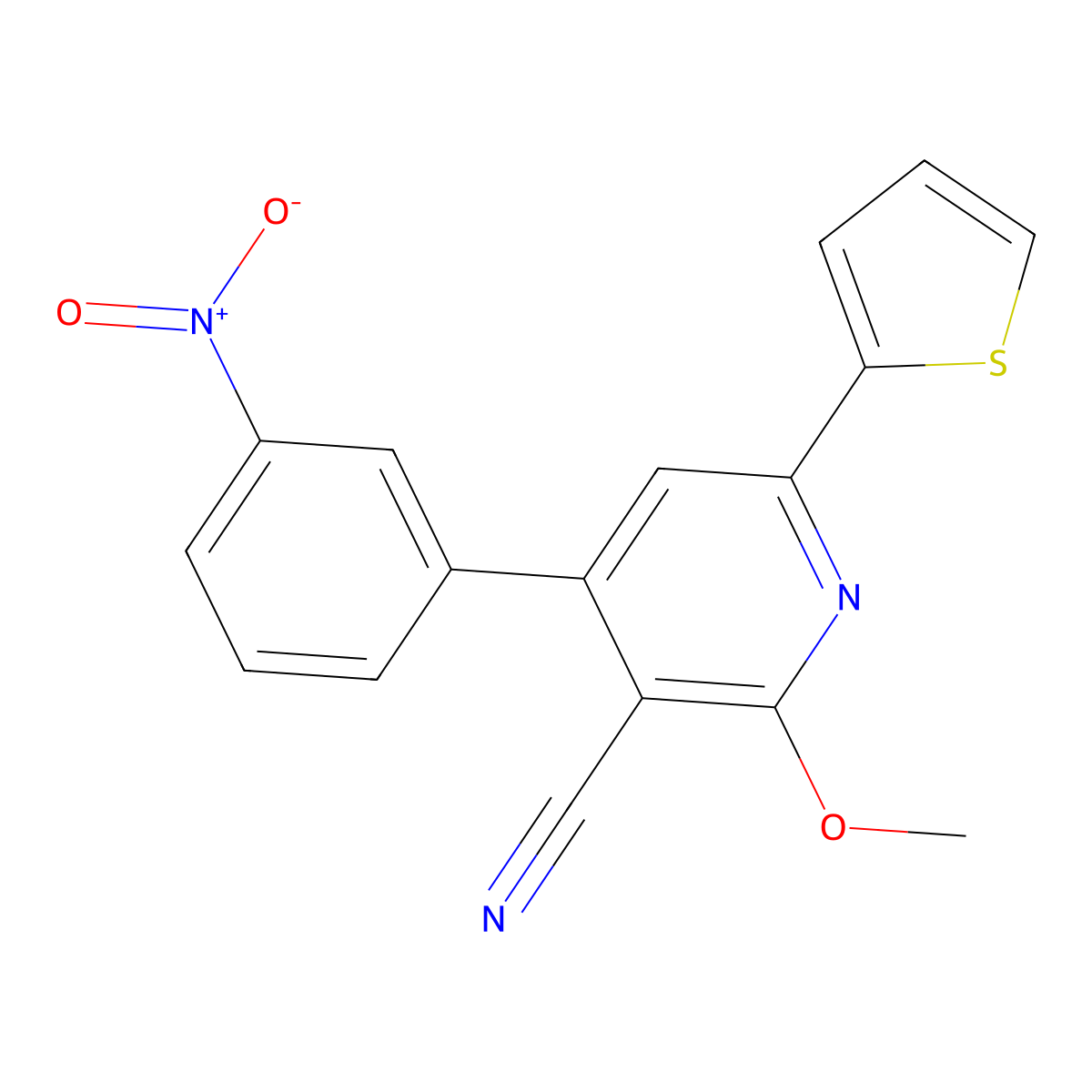 2-Methoxy-4-(3-nitrophenyl)-6-thiophen-2-ylpyridine-3-carbonitrile molecular structure, CAS 374544-23-7