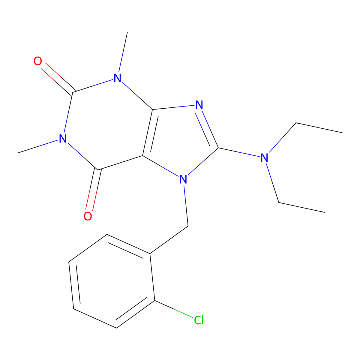 7-(2-chlorobenzyl)-8-(diethylamino)-1,3-dimethyl-3,7-dihydro-1H-purine-2,6-dione molecular structure, CAS 374544-48-6
