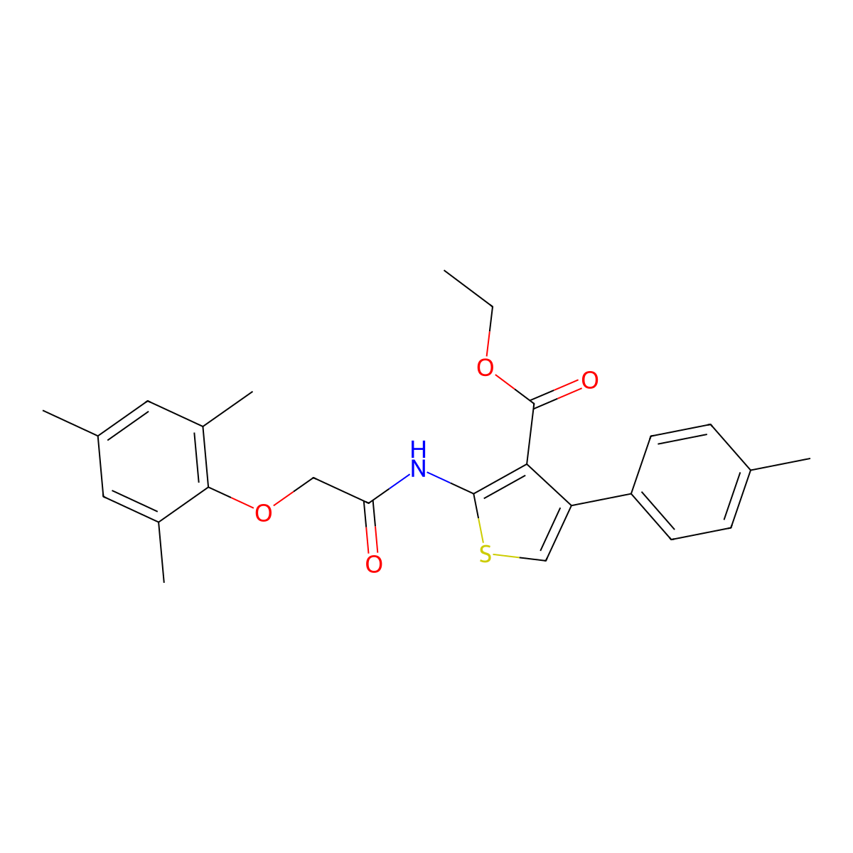 Ethyl 2-(((mesityloxy)acetyl)amino)-4-(4-methylphenyl)-3-thiophenecarboxylate molecular structure, CAS 374544-70-4