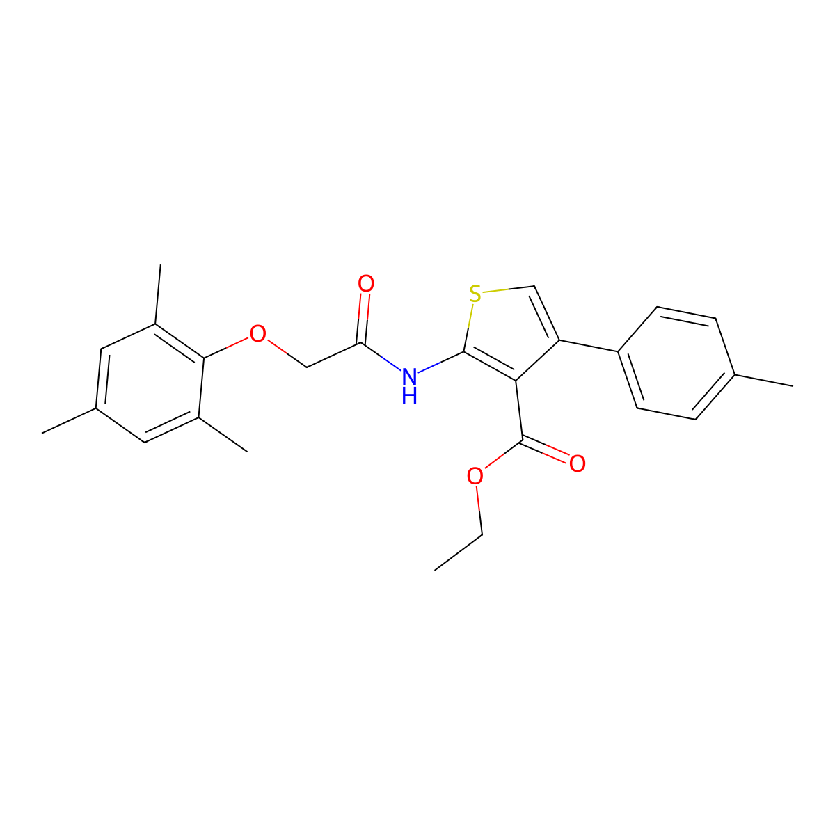 Ethyl 2-(((mesityloxy)acetyl)amino)-4-(4-methylphenyl)-3-thiophenecarboxylate molecular structure, CAS 374544-70-4