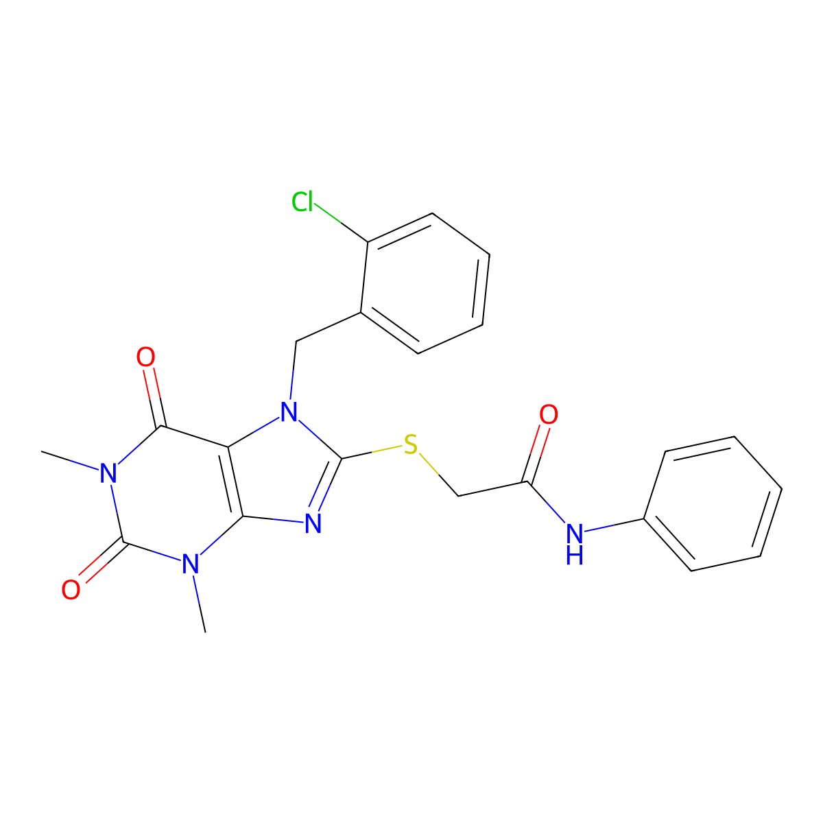 2-{[7-(2-chlorobenzyl)-1,3-dimethyl-2,6-dioxo-2,3,6,7-tetrahydro-1H-purin-8-yl]sulfanyl}-N-phenylacetamide molecular structure, CAS 374544-77-1