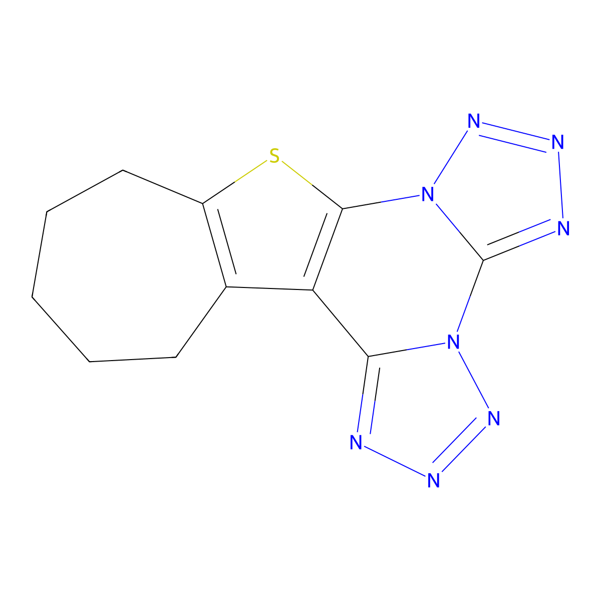 11,12,13,14-tetrahydro-10H-cyclohepta[4,5]thieno[3,2-e]bis(tetrazolo)[1,5-a:1',5'-c]pyrimidine molecular structure, CAS 374544-95-3