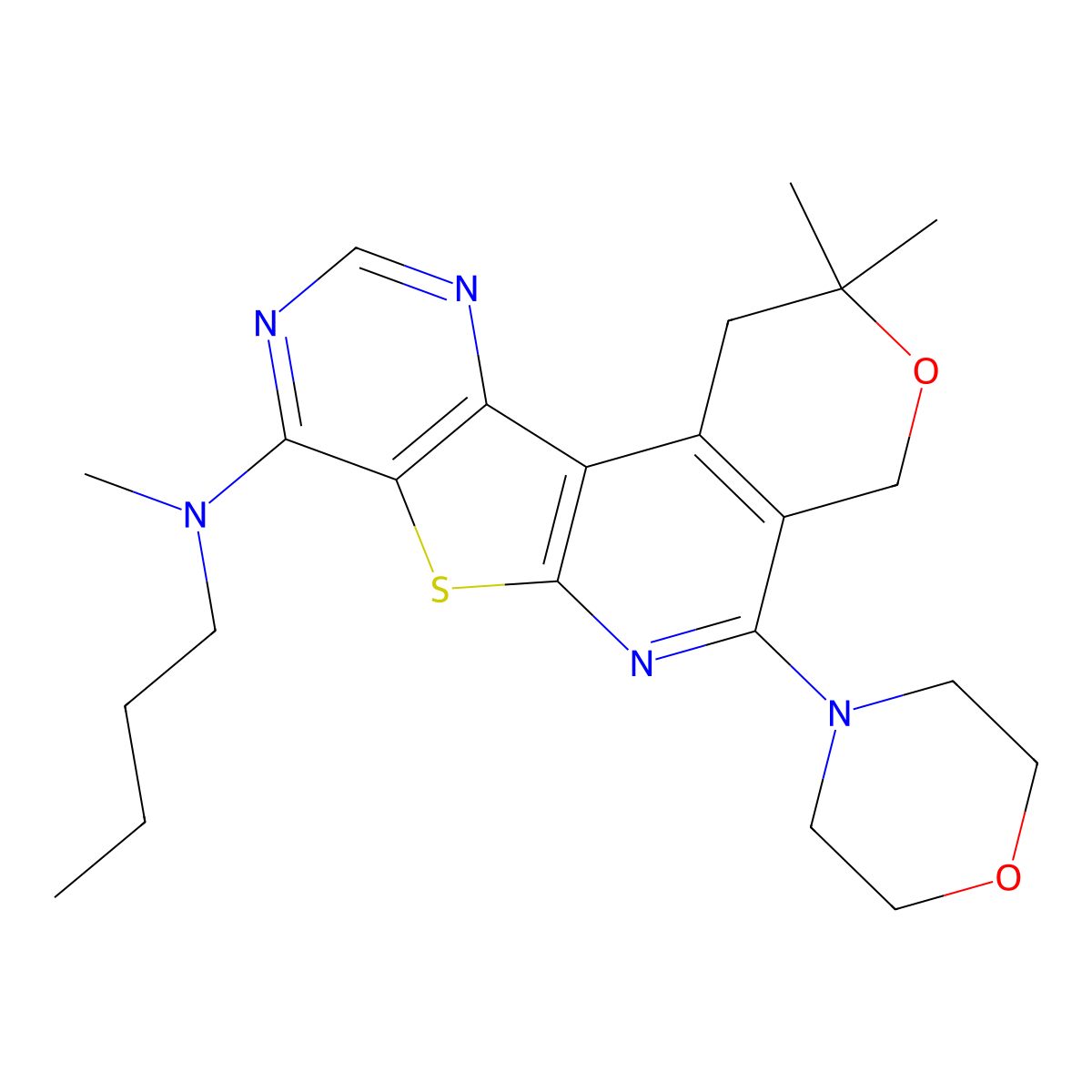 N-butyl-N,2,2-trimethyl-5-morpholino-2,4-dihydro-1H-pyrano[4'',3'':4',5']pyrido[3',2':4,5]thieno[3,2-d]pyrimidin-8-amine molecular structure, CAS 374545-69-4