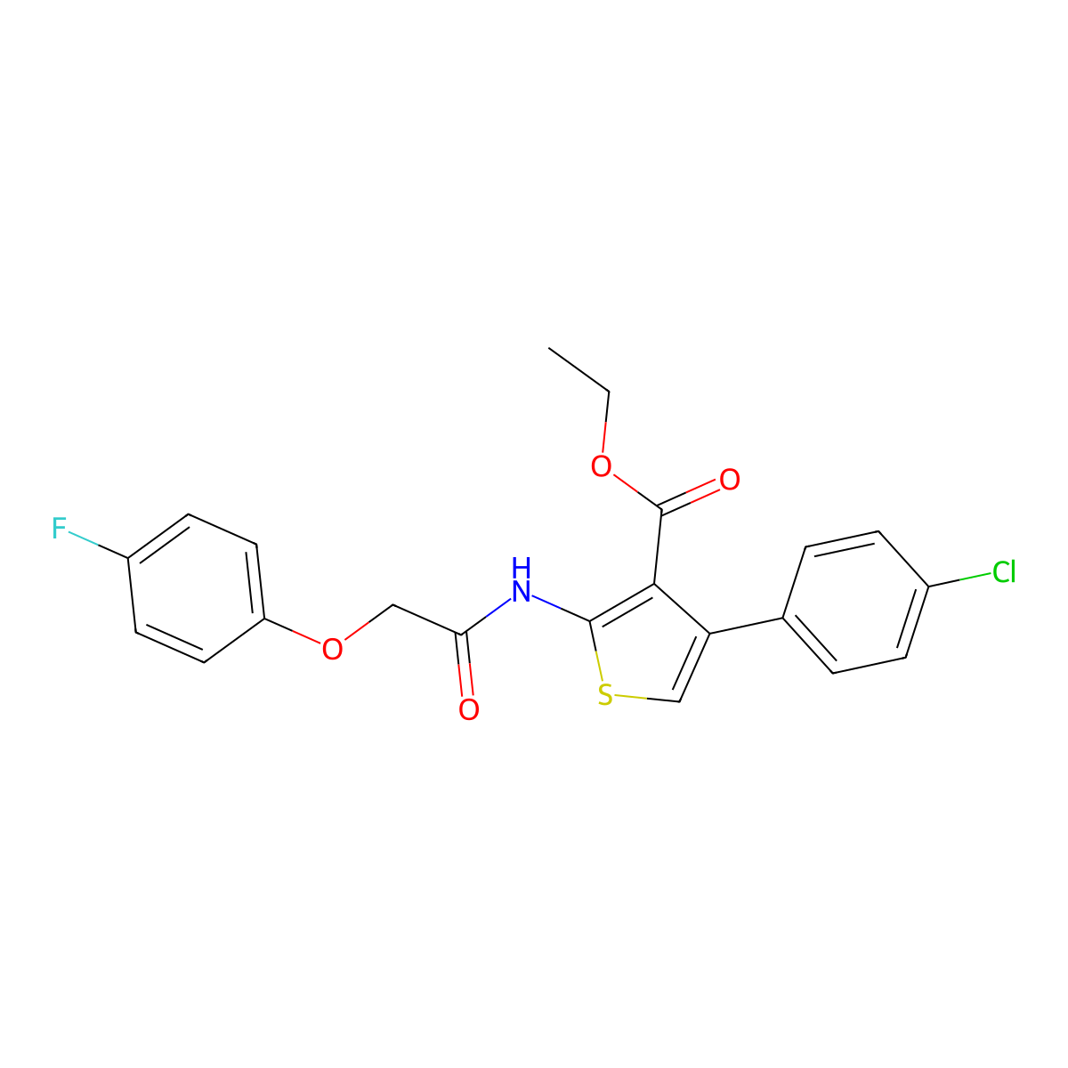 Ethyl 4-(4-chlorophenyl)-2-{[(4-fluorophenoxy)acetyl]amino}thiophene-3-carboxylate molecular structure, CAS 374546-46-0