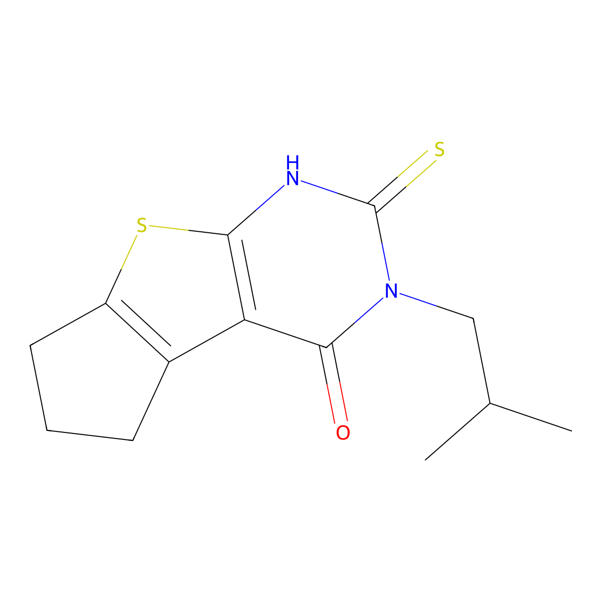 3-isobutyl-2-mercapto-3,5,6,7-tetrahydro-4H-cyclopenta[4,5]thieno[2,3-d]pyrimidin-4-one molecular structure, CAS 374546-48-2