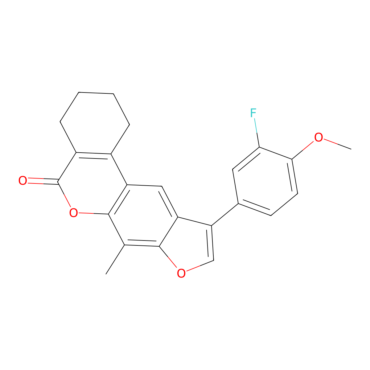 10-(3-fluoro-4-methoxyphenyl)-7-methyl-1,2,3,4-tetrahydro-5H-benzo[c]furo[3,2-g]chromen-5-one molecular structure, CAS 374546-69-7