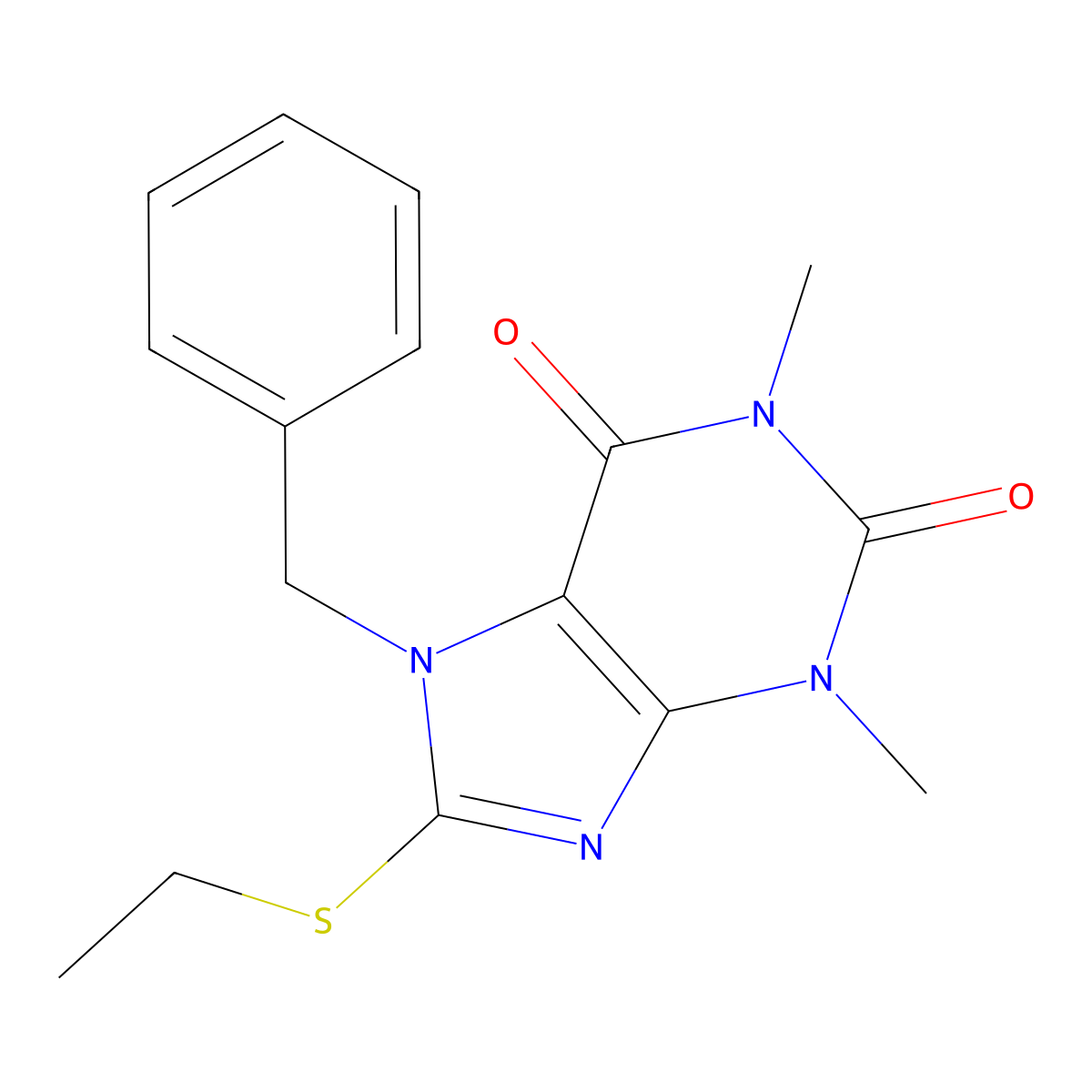 7-benzyl-8-(ethylsulfanyl)-1,3-dimethyl-2,3,6,7-tetrahydro-1H-purine-2,6-dione molecular structure, CAS 374547-20-3